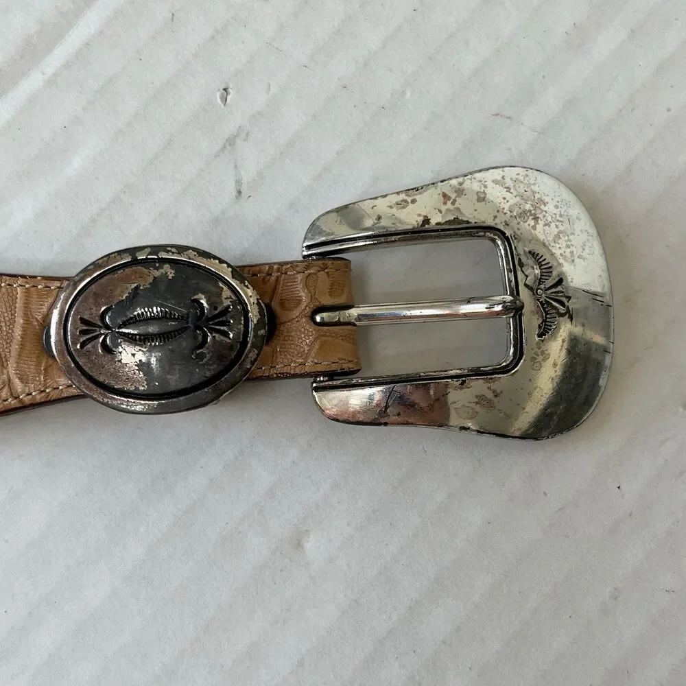 VTG 90s JUSTIN Top Grain Cowhide Leather Belt Tooled Floral Western Cowboy USA